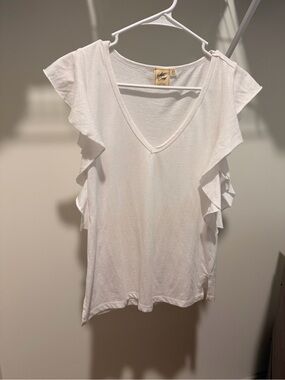 White Crow White Ruffle Sleeve V-Neck Tank